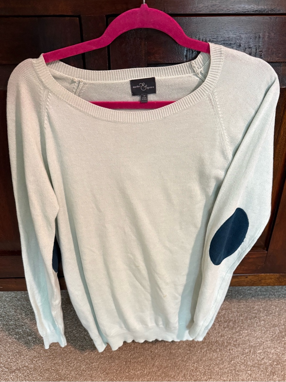 Market & Spruce Mint Crewneck Sweater with Navy Elbow Patches Size Medium